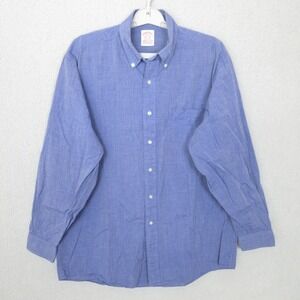 Brooks Brothers Mens 16-34 Blue Button Down Long Sleeve Shirt Cotton